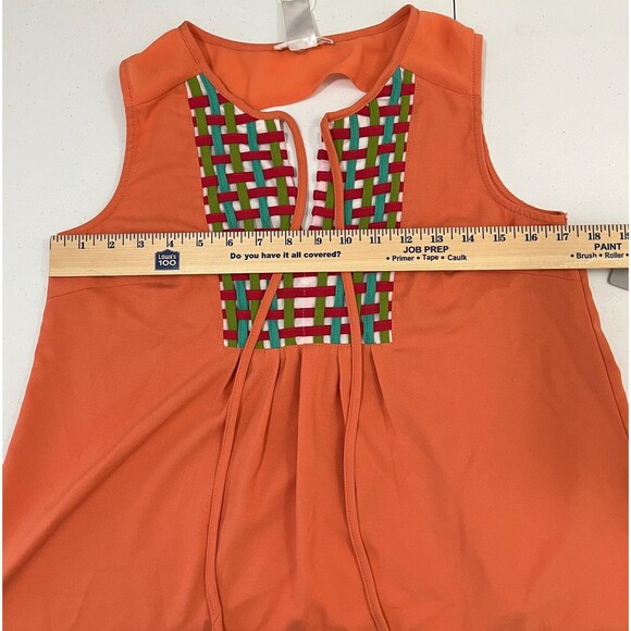 Esley Orange Sleeveless Blouse Pink White Blue Green Weave Detail - Women's S - Picture 6 of 6